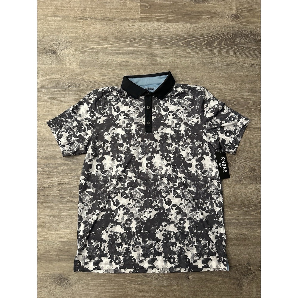 Rhone Golf Sport Polo Sleet Gray Floral Camo Mens Medium